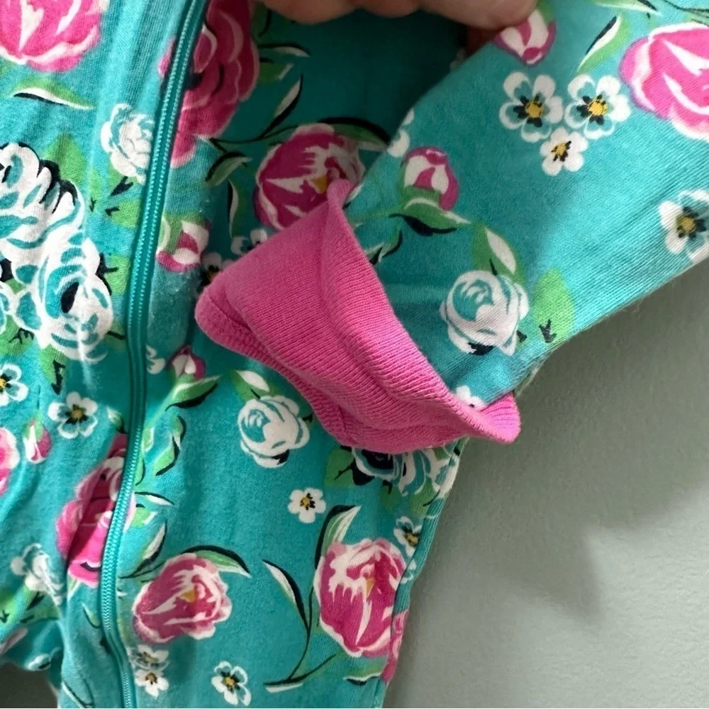 Blue Floral Sleep & Play Footies By Wonder Nation 0-3 Months